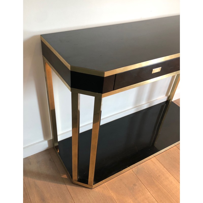 Canted Console in Black Lacquer and Brass Opening with Two | Maison Barrois