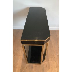 Canted Console in Black Lacquer and Brass Opening with Two | Maison Barrois