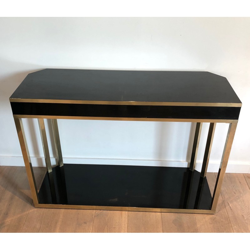 Canted Console in Black Lacquer and Brass Opening with Two | Maison Barrois