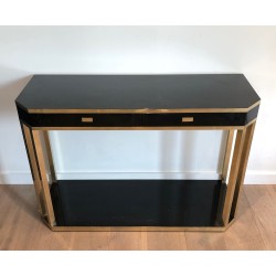 Canted Console in Black Lacquer and Brass Opening with Two | Maison Barrois
