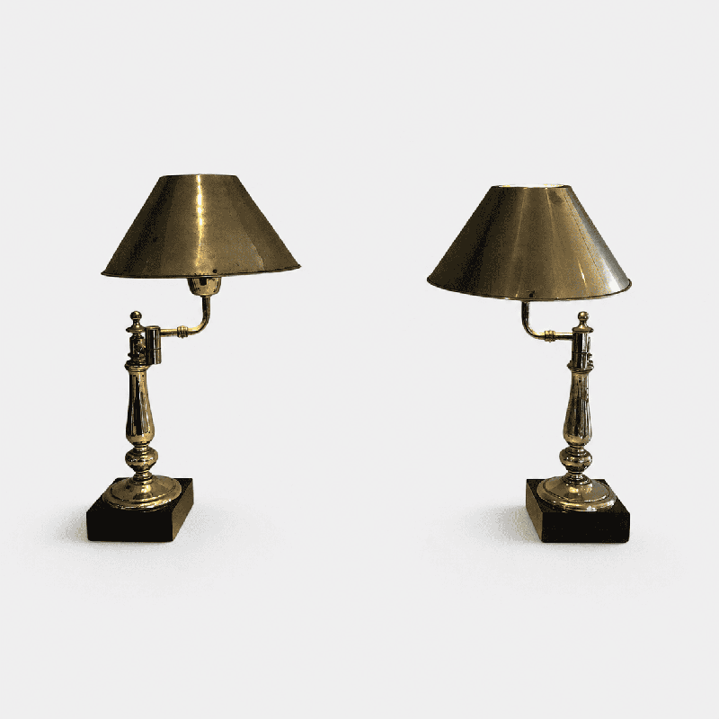 Pair of Brass Desk Lamps with Articulated Arm and Brass Sh | Maison Barrois