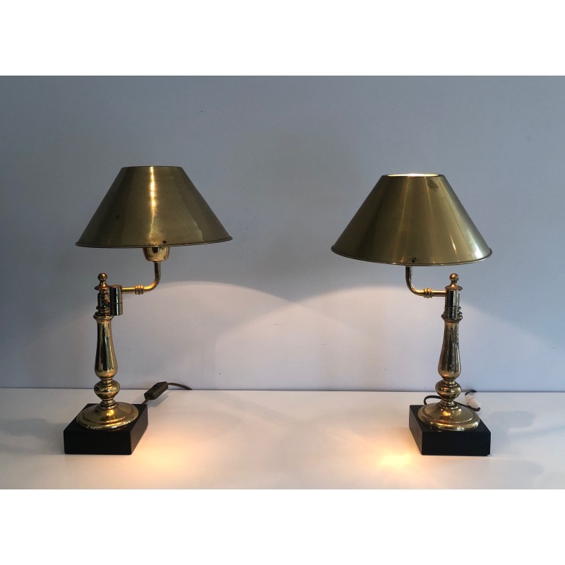 Paire de Lampes de Bureau en Laiton à Bras Articulé et Aba | Maison Barrois