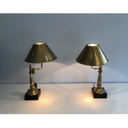 Paire de Lampes de Bureau en Laiton à Bras Articulé et Aba | Maison Barrois
