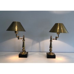 Paire de Lampes de Bureau en Laiton à Bras Articulé et Aba | Maison Barrois
