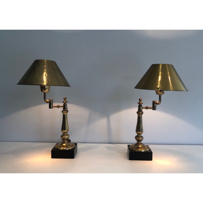 Pair of Brass Desk Lamps with Articulated Arm and Brass Sh | Maison Barrois