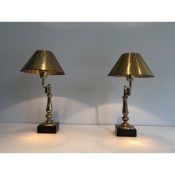 Paire de Lampes de Bureau en Laiton à Bras Articulé et Aba | Maison Barrois