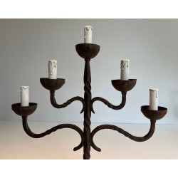 Five-Light Wrought Iron Candelabra, French Work, circa 1950