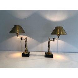 Paire de Lampes de Bureau en Laiton à Bras Articulé et Aba | Maison Barrois