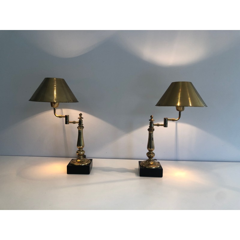 Paire de Lampes de Bureau en Laiton à Bras Articulé et Aba | Maison Barrois