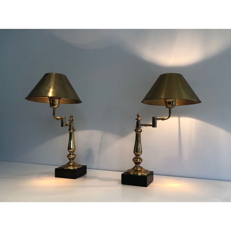 Pair of Brass Desk Lamps with Articulated Arm and Brass Sh | Maison Barrois