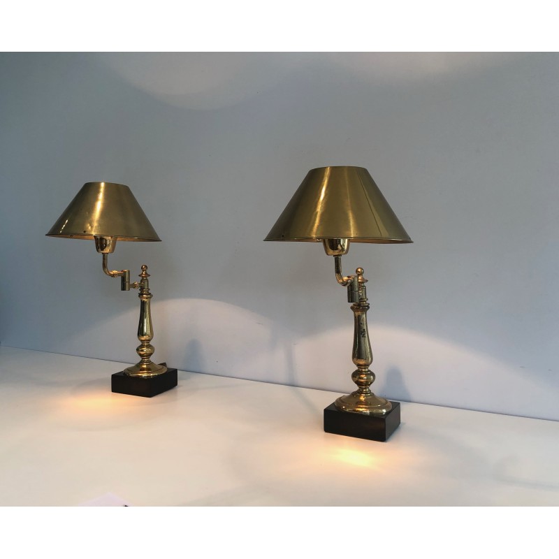 Paire de Lampes de Bureau en Laiton à Bras Articulé et Aba | Maison Barrois