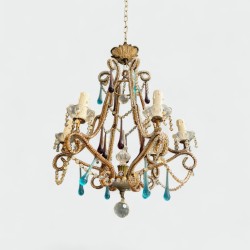 Lustre Cage en Métal Doré et Perles de Verre à Gouttes Ble | Maison Barrois