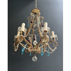 Lustre Cage en Métal Doré et Perles de Verre à Gouttes Ble | Maison Barrois