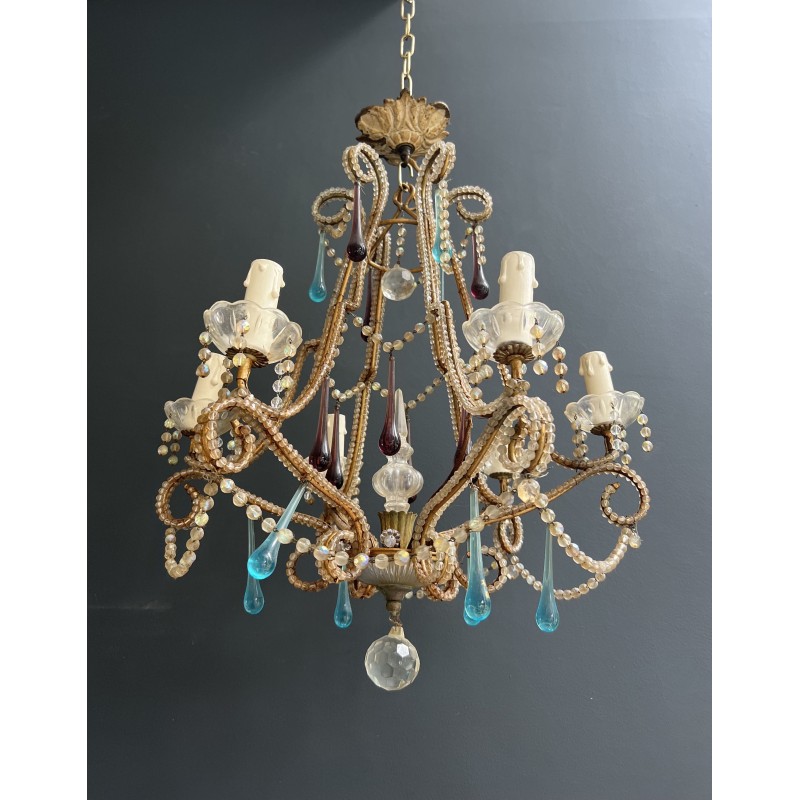 Lustre Cage en Métal Doré et Perles de Verre à Gouttes Ble | Maison Barrois