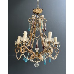 Lustre Cage en Métal Doré et Perles de Verre à Gouttes Ble | Maison Barrois