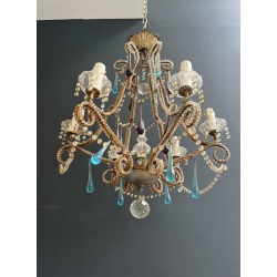 Lustre Cage en Métal Doré et Perles de Verre à Gouttes Ble | Maison Barrois