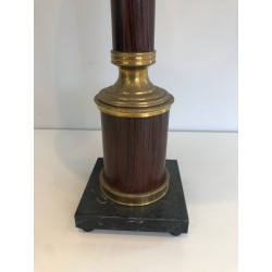 Paire de Lampes Néoclassiques en Métal Faux-Bois et Laiton, Travail Français, vers 1940