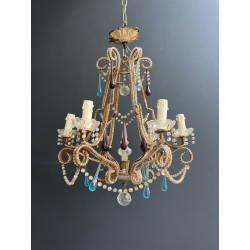 Lustre Cage en Métal Doré et Perles de Verre à Gouttes Ble | Maison Barrois
