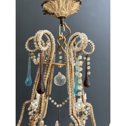 Lustre Cage en Métal Doré et Perles de Verre à Gouttes Ble | Maison Barrois