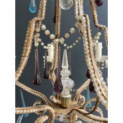 Lustre Cage en Métal Doré et Perles de Verre à Gouttes Ble | Maison Barrois