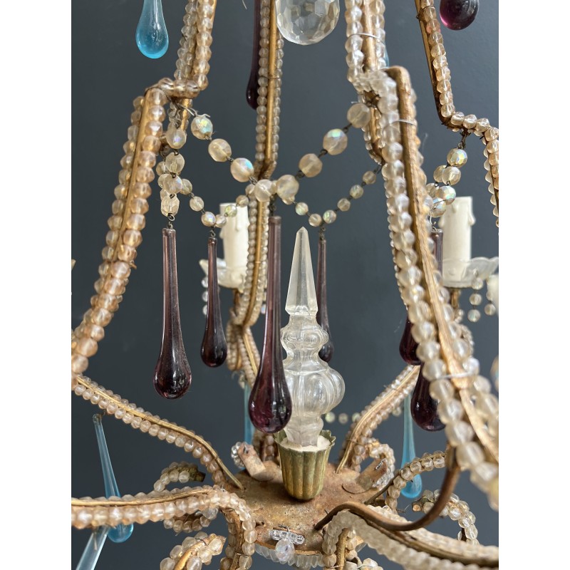 Lustre Cage en Métal Doré et Perles de Verre à Gouttes Ble | Maison Barrois