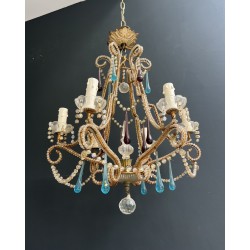 Lustre Cage en Métal Doré et Perles de Verre à Gouttes Ble | Maison Barrois