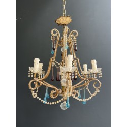 Lustre Cage en Métal Doré et Perles de Verre à Gouttes Ble | Maison Barrois
