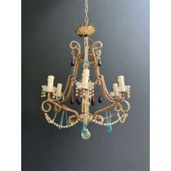 Lustre Cage en Métal Doré et Perles de Verre à Gouttes Ble | Maison Barrois