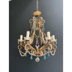 Lustre Cage en Métal Doré et Perles de Verre à Gouttes Ble | Maison Barrois