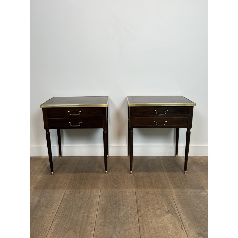 Pair of Louis XVI Style Bedside Tables in Mahogany with Tw | Maison Barrois