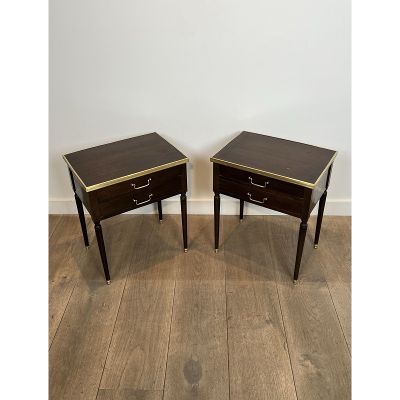 Pair of Louis XVI Style Bedside Tables in Mahogany with Tw | Maison Barrois