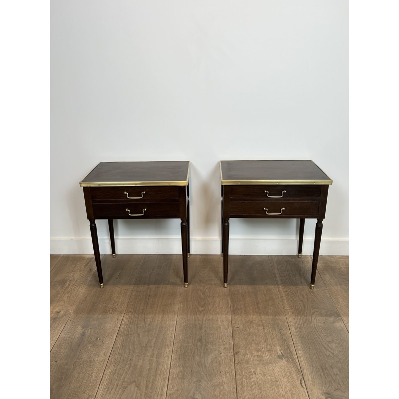 Pair of Louis XVI Style Bedside Tables in Mahogany with Tw | Maison Barrois