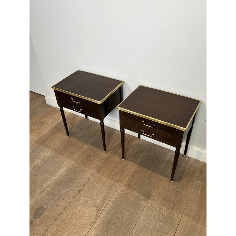 Pair of Louis XVI Style Bedside Tables in Mahogany with Tw | Maison Barrois