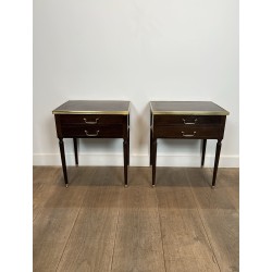 Pair of Louis XVI Style Bedside Tables in Mahogany with Tw | Maison Barrois