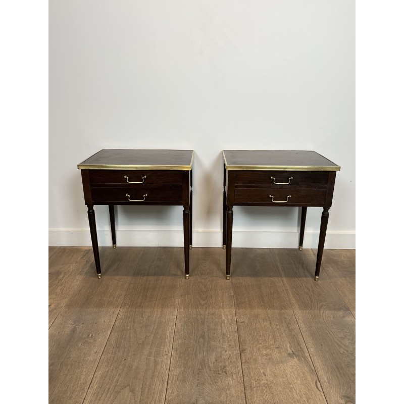 Pair of Louis XVI Style Bedside Tables in Mahogany with Tw | Maison Barrois