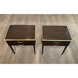 Pair of Louis XVI Style Bedside Tables in Mahogany with Tw | Maison Barrois
