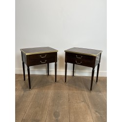 Pair of Louis XVI Style Bedside Tables in Mahogany with Tw | Maison Barrois