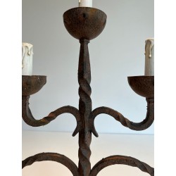 Five-Light Wrought Iron Candelabra, French Work, circa 1950