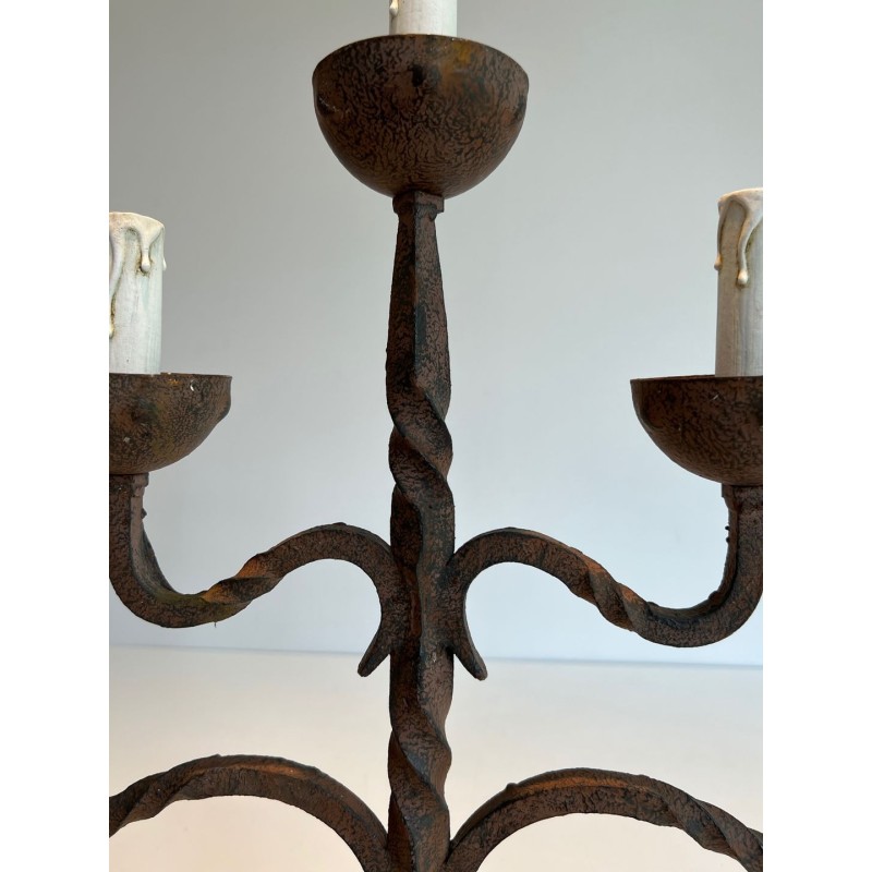Five-Light Wrought Iron Candelabra, French Work, circa 1950