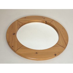 Round Mirror in Solid Pine, Modernist Work in the Style of | Maison Barrois