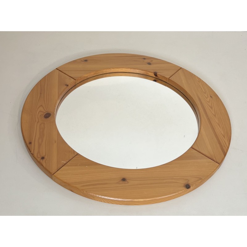 Round Mirror in Solid Pine, Modernist Work in the Style of | Maison Barrois