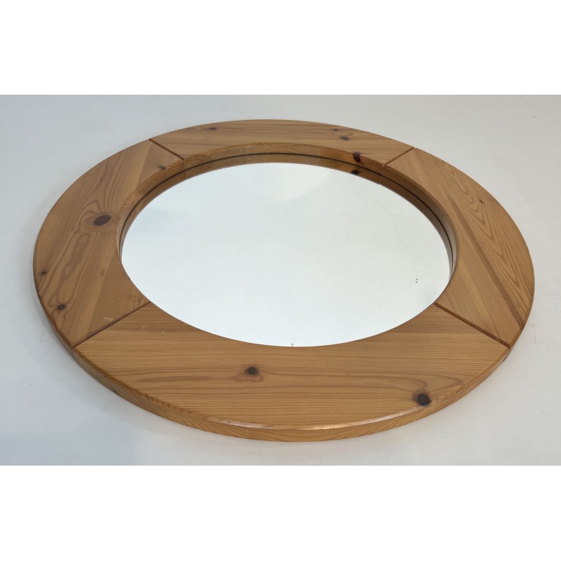 Round Mirror in Solid Pine, Modernist Work in the Style of | Maison Barrois