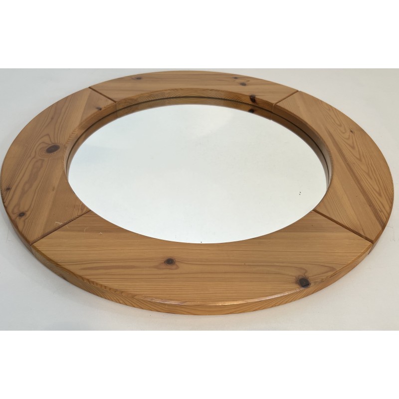 Round Mirror in Solid Pine, Modernist Work in the Style of | Maison Barrois