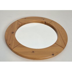 Round Mirror in Solid Pine, Modernist Work in the Style of | Maison Barrois