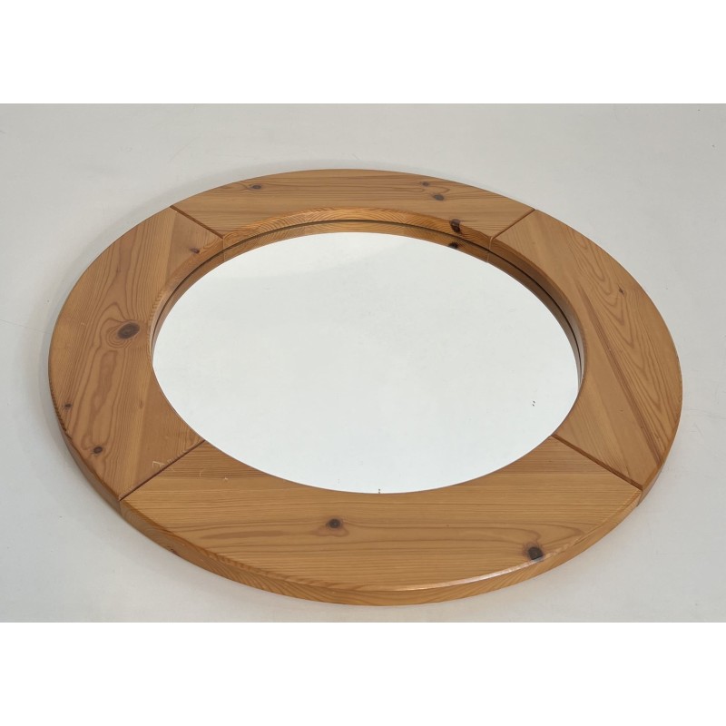 Round Mirror in Solid Pine, Modernist Work in the Style of | Maison Barrois