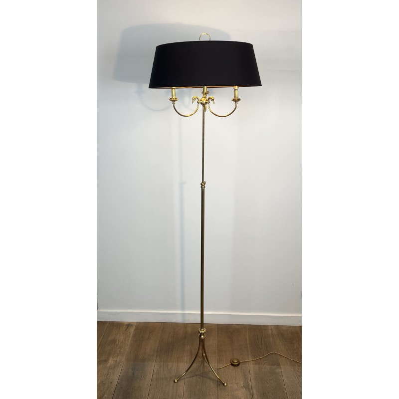 Lampadaire Tripode en Laiton à Trois Bras aux Cygnes, Mais | Maison Barrois