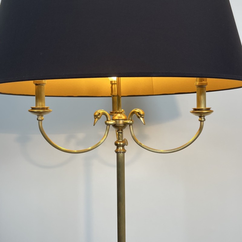 Lampadaire Tripode en Laiton à Trois Bras aux Cygnes, Mais | Maison Barrois