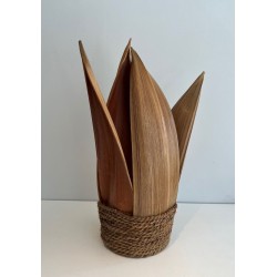 Lampe de Table Palmier et Corde en Rotin, Travail Français, vers 1970
