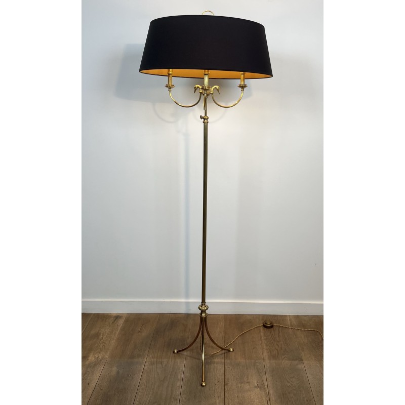 Lampadaire Tripode en Laiton à Trois Bras aux Cygnes, Mais | Maison Barrois