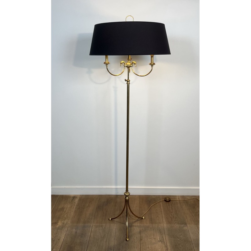 Lampadaire Tripode en Laiton à Trois Bras aux Cygnes, Mais | Maison Barrois